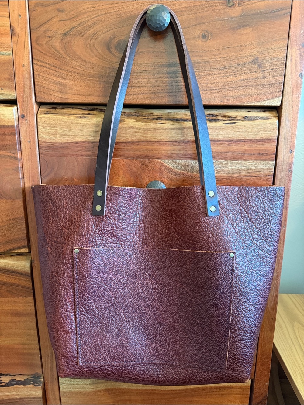 Portland Leather Classic Pebbled Leather Tote Bag in Burgundy.